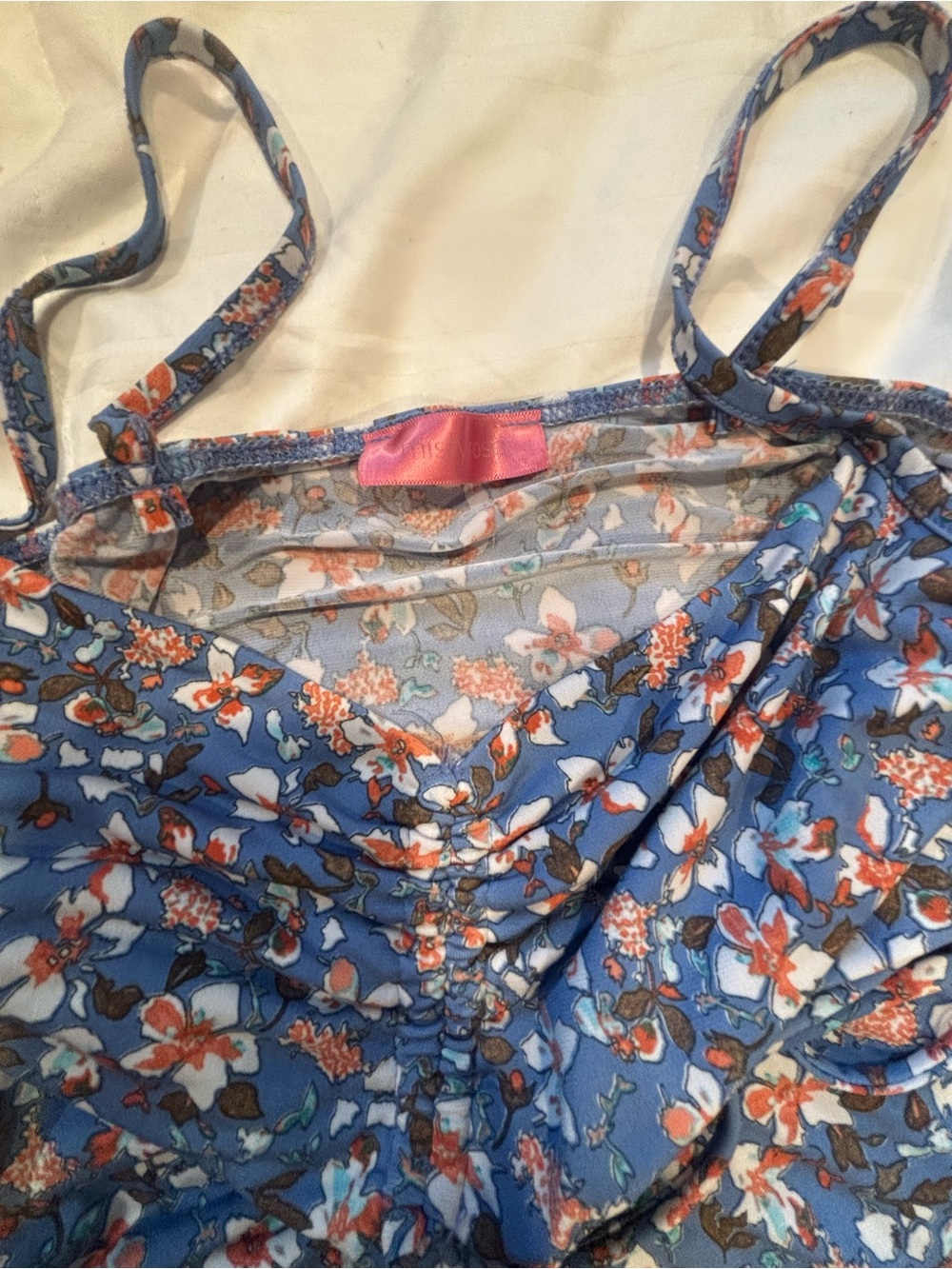 Blue Floral Midi Dress with Spaghetti Straps